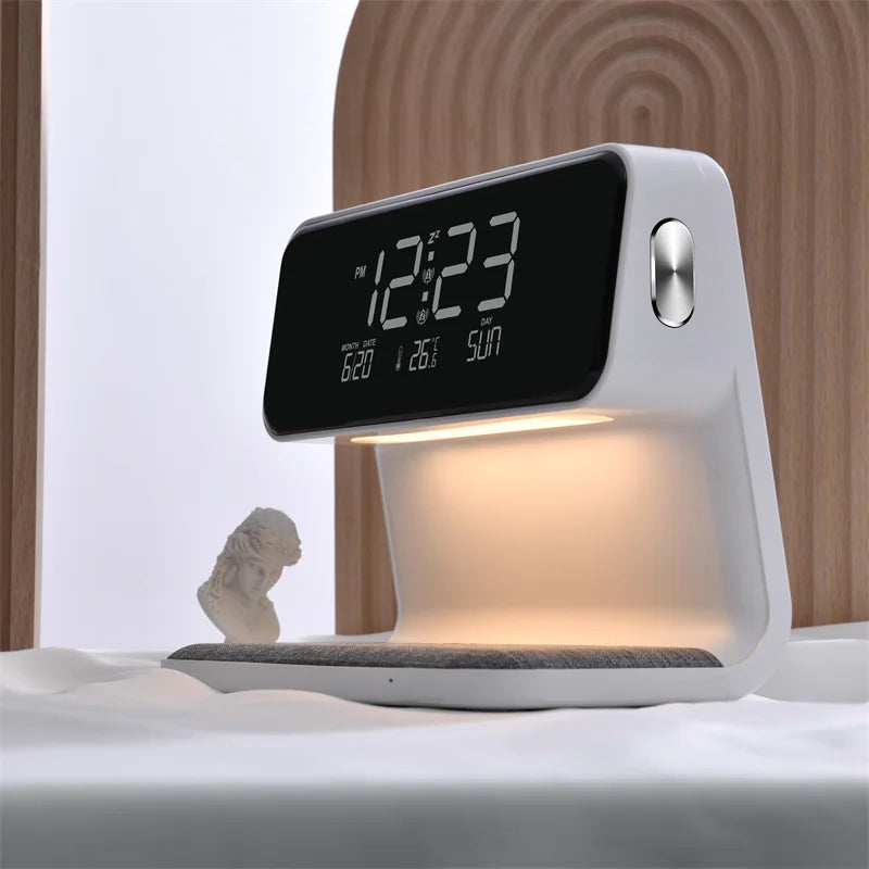 3-in-1 Bedside Lamp with Wireless Charging, LCD Screen, and Alarm Clock