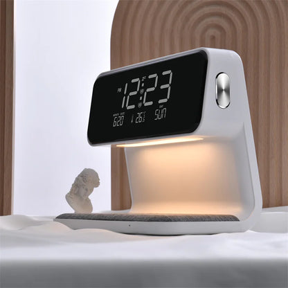 3-in-1 Bedside Lamp with Wireless Charging, LCD Screen, and Alarm Clock