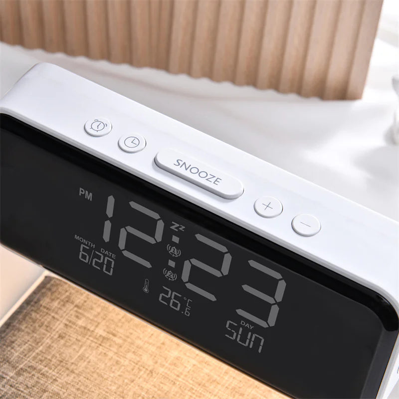 3-in-1 Bedside Lamp with Wireless Charging, LCD Screen, and Alarm Clock