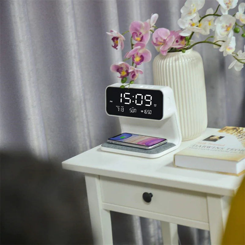 3-in-1 Bedside Lamp with Wireless Charging, LCD Screen, and Alarm Clock