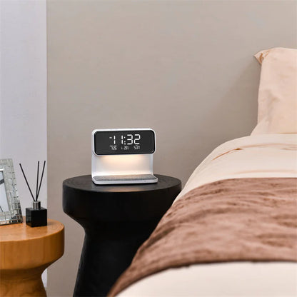 3-in-1 Bedside Lamp with Wireless Charging, LCD Screen, and Alarm Clock